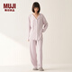 無(wú)印良品（MUJI）女式柔軟針織前開(kāi)睡衣套裝女士家居服女款25年秋季新品 FD32CC5A 煙熏粉色 L -XL 上裝170/92A 下裝170/74A
