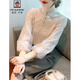 AEMAPE新中式禪意盤(pán)扣襯衫女內搭打底顯瘦小衫春裝2025新款網(wǎng)紗針織上衣 杏色 XL (125-140斤拍)