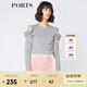 PORTS寶姿 新品女裝優(yōu)雅露肩荷葉邊毛針織衫SA9K435GZF015 探燈銀 S