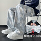 謙陌美式扎染工裝褲子男多口袋春秋季新款潮牌休閑褲加肥加大碼直筒褲 白灰色-直筒（春秋款） 3XL （160-180斤）
