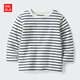 優(yōu)衣庫嬰幼兒寶寶圓領(lǐng)T恤/長(cháng)袖條紋25秋冬新款479651 69 藏青色 90