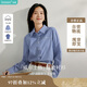 茵曼休閑襯衫女法式時(shí)髦格紋2025春季女裝新款翻領(lǐng)長袖上衣 寶藍(lán)格 M