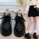 茯見(jiàn)厚底小皮鞋女2025秋冬新款英倫風(fēng)黑色樂(lè )福鞋女系帶軟底日系單鞋女 啞光黑色 36