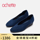 achette雅氏4SB3 2025春季新款幾何鏤空正裝單鞋舒適坡跟女鞋 E5-靛藍(lán)色 37