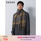 ERDOS 純羊絨起毛四色織格紋圍巾舒適保暖易打理百搭男士圍巾 沙漠金 180cmX30cm
