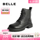 百麗（Belle）七夕禮物舒適馬丁靴女商場款真皮時尚靴B7E2DDD4 黑色-厚絨 38 (240mm)