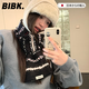 BIBK日本圍巾女冬季費爾島加厚復古百搭保暖戶外旅行冰島風提花圍脖 黑色