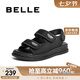 百麗七夕禮物扣飾沙灘涼鞋女夏魔術貼休閑涼鞋B1286BL3 黑色 35