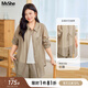 MsShe【天絲棉】大碼女裝2025秋季胖mm設計感后背開(kāi)叉長(cháng)款薄襯衫 卡其色現貨 3XL