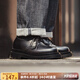馬登工裝增高德比鞋男款厚底黑色大頭商務(wù)通勤cleanfit英倫風(fēng)休閑皮鞋 黑色【開邊珠版亮皮】 42 男碼
