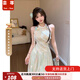 蕓蕁裙子女夏季2025新款法式甜美綠色無(wú)袖不規則蕾絲掛脖式花朵連衣裙 長(cháng)款連衣裙[高品質(zhì)有花朵] M 100-110斤