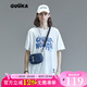 古由卡（GUUKA）xSANK嘻哈潮牌t恤男士短袖夏季情侶裝劉宇同款休閑寬松五分半截袖 白色 F3887 2XL