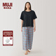 無(wú)印良品（MUJI）女式 棉質(zhì) 家居服套裝 女士睡衣女款早秋純棉 短袖 FD1KRA4A 煙熏橙色格紋 S 上裝155/80A，下裝155/62A