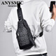 ANYSMIC奢侈高端品牌男士斜挎包新款輕便通勤頭層牛皮休閑男士單肩包潮流 黑色格子