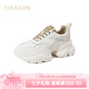 哈森【專柜同款】秋季系帶休閑厚底老爹女休閑鞋HC231416 米色復(fù)合材料/杏色 38