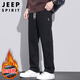 JEEP SPIRIT吉普純棉休閑褲男秋冬季寬松直筒褲子男工裝闊腿褲 黑色加絨 XL