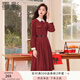 香影酒紅色連衣裙女2025秋季新款秋冬正式場(chǎng)合年會(huì)法式百褶襯衫裙 紅色 S