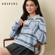 詩(shī)凡黎（‘S EIFINI）撞色條紋Polo領(lǐng)針織衫2025秋冬新款學(xué)院風(fēng)高智韓系慵懶上衣 藍色 L