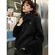 ELLE【山羊絨】綿羊毛大翻領(lǐng)雙面呢大衣女25冬季新款短款毛呢外套 黑色 S