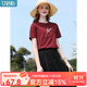 艾蓓怡安哥拉紅色麥穗刺繡奧代爾棉短袖T恤上衣女2025夏季新款 安哥拉紅 2XL