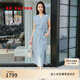 EP雅瑩女裝 100%亞麻飛飛袖高智感通勤V領(lǐng)收腰連衣裙 2025夏季新款4145A 藍(lán)色 XL