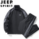 JEEP SPIRIT吉普運動(dòng)套裝男士秋季兩件套束腳褲休閑套裝 黑色 XL