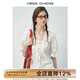 VEGA CHANG白色襯衫女2025新款夏蕾絲方領(lǐng)系帶泡泡袖甜美短款小衫 晨霧白 S