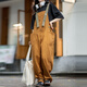 馬登女裝 美式復古減齡寬松背帶褲大口袋直筒寬松吊帶連體工裝長(cháng)褲 卡其黃 M