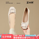 ZHR單鞋女通勤風(fēng)軟面平底船鞋女氣質(zhì)百搭一腳蹬皮鞋女 AH613 米色 38