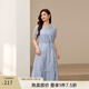 纖莉秀【溫柔文藝繡花優(yōu)雅V領(lǐng)連衣裙】大碼女裝胖mm2025夏裝新款2436 藍色 2XL