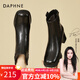 達芙妮（DAPHNE）中跟短靴女2025秋冬季新款時尚英倫風后拉鏈方跟馬丁靴踝靴女靴子 黑色 37