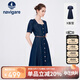 Navigare意大利小帆船女士復古方領(lǐng)牛仔裙短袖連衣裙2322874526 藍 XL 
