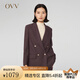 OVV2023秋冬新款女裝日本進(jìn)口彩點(diǎn)花呢羊毛雙排扣套裝西服 暗紅（凈色）A3 XL