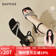 達芙妮（DAPHNE）涼鞋女外穿一字帶夏季新款小眾高級感粗跟水鉆方頭羅馬女鞋 黑色 跟高3.5cm 39 (245mm) 標準碼