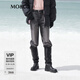 MO&Co.牛仔褲棉質(zhì)洗水磨白精裁及地窄直筒淺系灰解構(gòu)中腰摩安珂 牛仔黑色 M 27