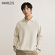 MARKLESS毛衣男休閑套頭針織翻領(lǐng)長(cháng)袖落肩可機洗衛衣5703 珍珠米 常規 L