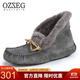 OZZEG澳洲雪地靴女冬季羊皮毛一體高幫棉鞋加絨保暖短靴平底防滑豆豆鞋 灰色 36