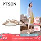 百田森 PETINSON羊皮穆勒鞋女春夏新中粗跟包頭半拖鞋氣質(zhì)尖頭鉚釘拖鞋 米白色2C309 35
