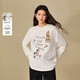 茵曼趣味萌寵印花磨毛T恤2025冬女裝新款長(cháng)袖中長(cháng)款上衣 米白色 XL