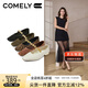 康莉（COMELY）低跟瑪麗珍鞋女25年春復古金幣方頭多寶鞋羊皮絲絨鞋 墨綠色 35 