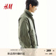 H&M男裝夾克2025秋新款翻領(lǐng)寬松美式尼龍工裝防風(fēng)疏水外套1271712 卡其綠 M 175/100