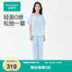 全棉時(shí)代（PurCotton）趙麗穎推薦2024夏女士雙層空氣褶皺紗家居套裝 棉天空藍 165/L