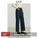 LILY2025秋新款復(fù)古彈力寬松休閑通勤深色九分直筒闊腿褲女牛仔褲 401藍(lán)色 L