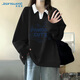 真維斯（Jeanswest）衛衣女秋冬新款2025Polo領(lǐng)學(xué)院風(fēng)印花寬松外套小個(gè)子薄款上衣服
