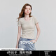 初語t恤女2025新款修身短款辣妹復(fù)古U領(lǐng)套頭上衣氣質(zhì)短袖衫 淺灰杏 M