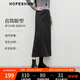 紅袖絕美顯瘦半身裙2025冬季新款女裝開(kāi)叉松緊腰復古輕熟氣質(zhì)直筒長(cháng)裙 黑灰090 M