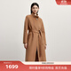 伊芙麗（eifini）蔣欣代言偏門(mén)襟立領(lǐng)腰帶收腰長(cháng)款雙面呢大衣秋季新款外套女裝 暮秋駝 S 155/80A