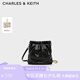 CHARLES&KEITH迷你菱格流浪包單肩斜挎雙肩包包女包生日七夕禮物CK2-60782390 Black黑色 S