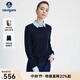 Navigare意大利小帆船假兩件針織衫女士秋冬季襯衫領(lǐng)毛衣通勤簡(jiǎn)約純羊毛衫 海軍藍 M