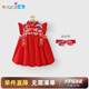 優(yōu)奇嬰兒衣服連衣裙夏季女寶寶周歲禮服百歲百天衣服宴禮紅色喜慶裙子